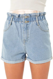 Double Buttoned Waistband Denim Shorts