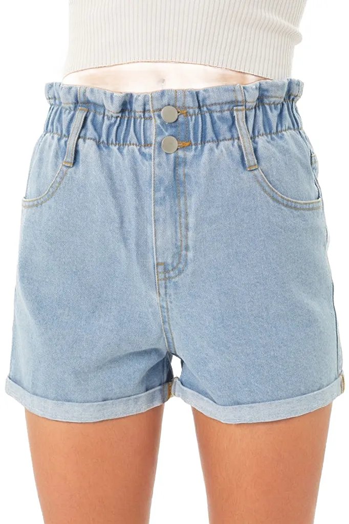 Double Buttoned Waistband Denim Shorts