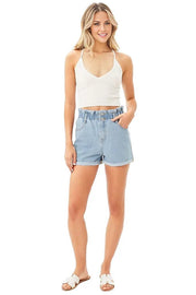 Double Buttoned Waistband Denim Shorts