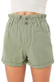 Double Buttoned Waistband Denim Shorts