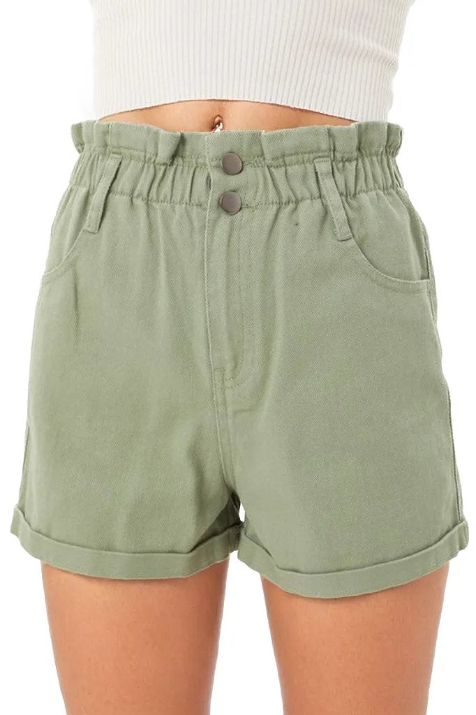 Double Buttoned Waistband Denim Shorts