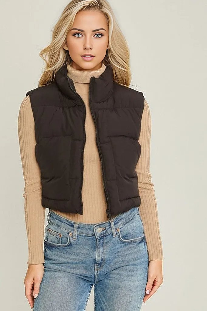 BLACK / S Puffer Vest With Pockets