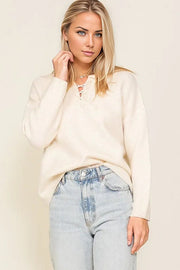 Sweater Top with V-Shape Criss Cross Tie Neck