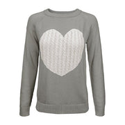 Shirts & Tops Grey/Ivory / S Love Heart Jacquard Round Neck Pullover Sweater