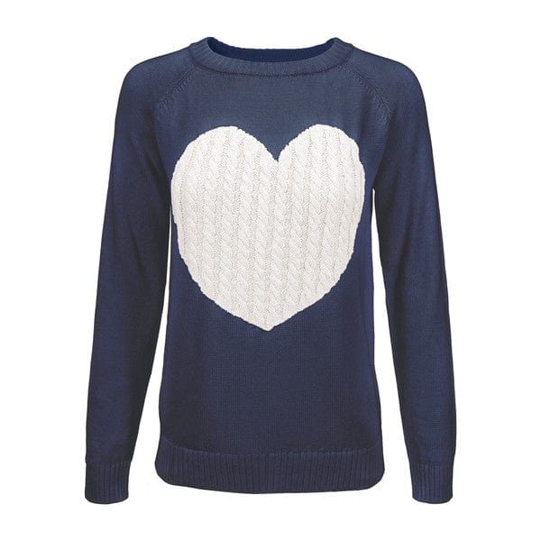 Shirts & Tops Navy/Oatmeal / S Love Heart Jacquard Round Neck Pullover Sweater