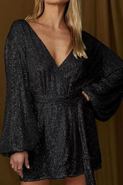 Miss Sparkling Black / S Sequin wrap dress