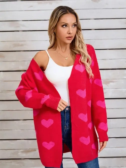 Miss Sparkling Red / S Open Front Heart Cardigan