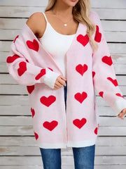 Miss Sparkling WHITE MULTI / S Open Front Heart Cardigan