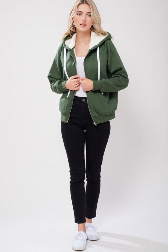 Sherpa Lined Zip Up Hoodie Sweatshirt