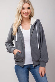 Sherpa Lined Zip Up Hoodie Sweatshirt