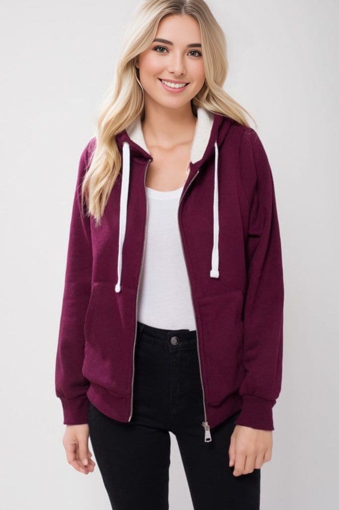 Sherpa Lined Zip Up Hoodie Sweatshirt