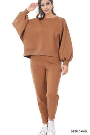 Balloon Sleeve Sweatshirt & Sweatpants Set