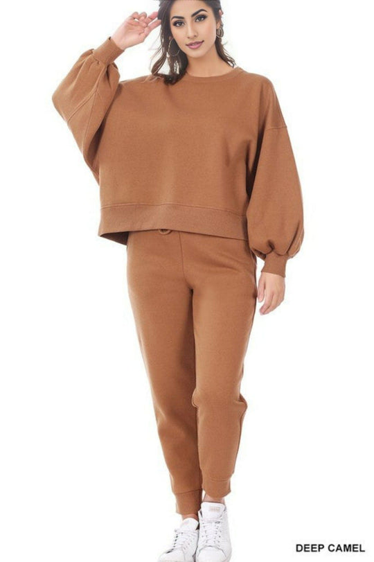 Balloon Sleeve Sweatshirt & Sweatpants Set