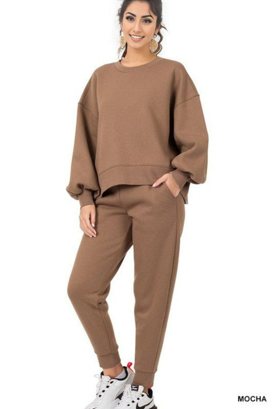 Balloon Sleeve Sweatshirt & Sweatpants Set