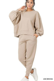 Balloon Sleeve Sweatshirt & Sweatpants Set