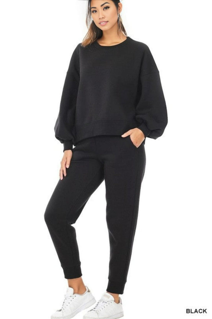 Balloon Sleeve Sweatshirt & Sweatpants Set