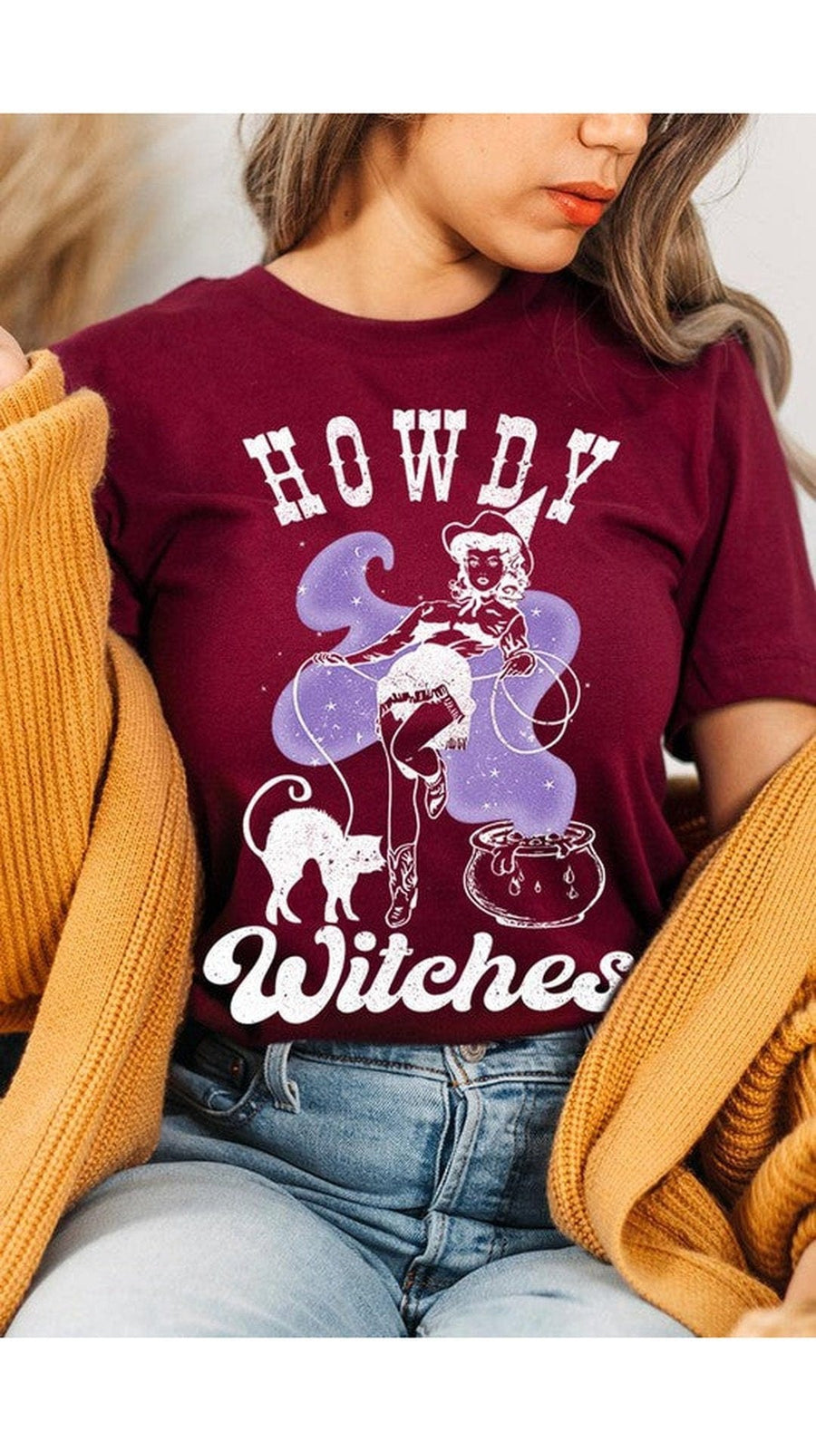 No brand Shirts & Tops MAROON / S Howdy Witches Graphic T-Shirt