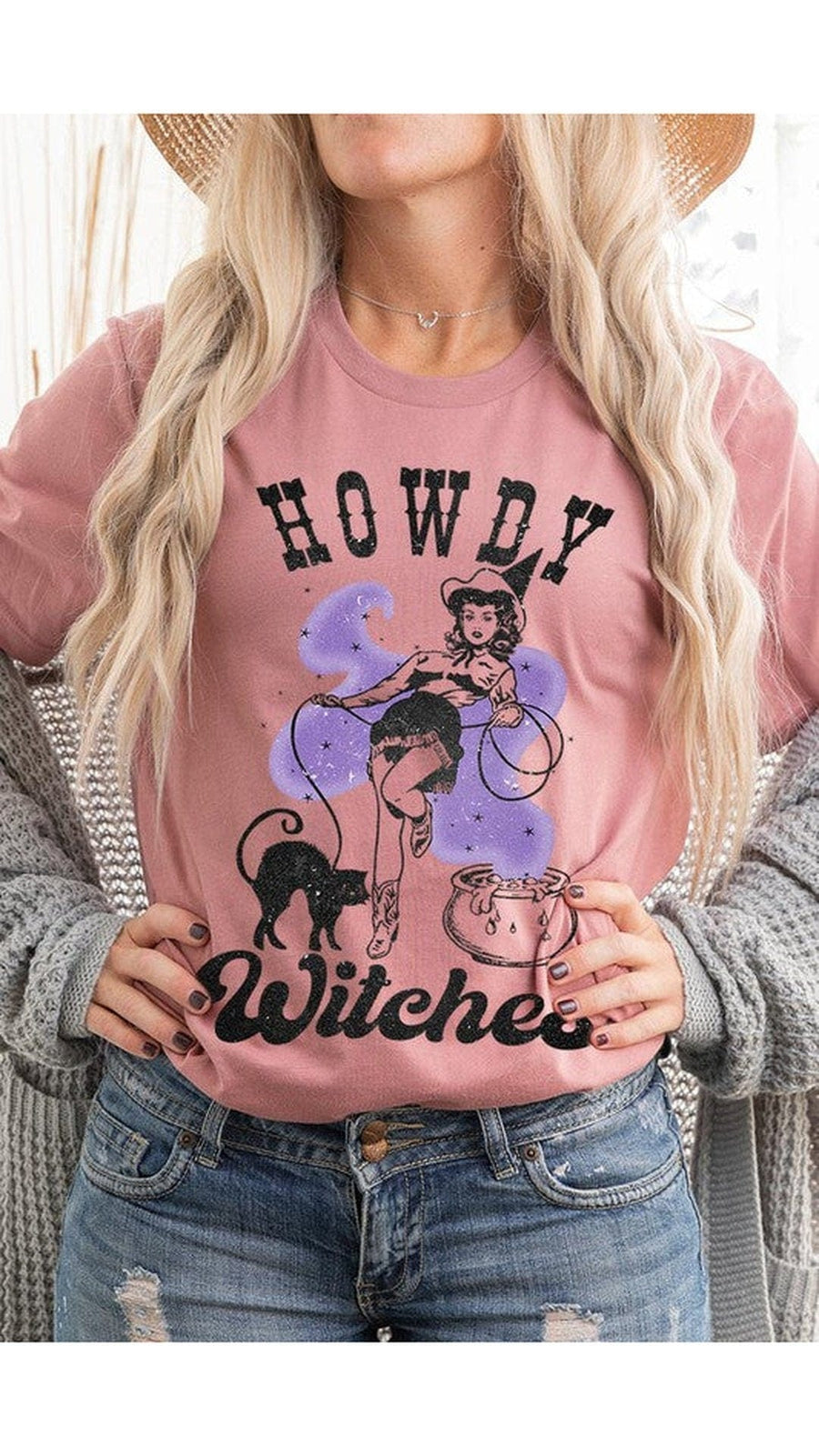 No brand Shirts & Tops MAUVE / S Howdy Witches Graphic T-Shirt