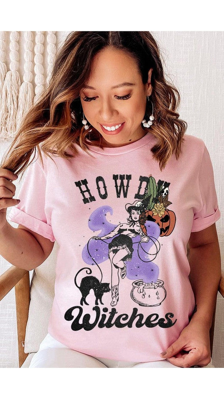 No brand Shirts & Tops PINK / S Howdy Witches Graphic T-Shirt