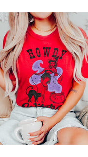 No brand Shirts & Tops RED / S Howdy Witches Graphic T-Shirt