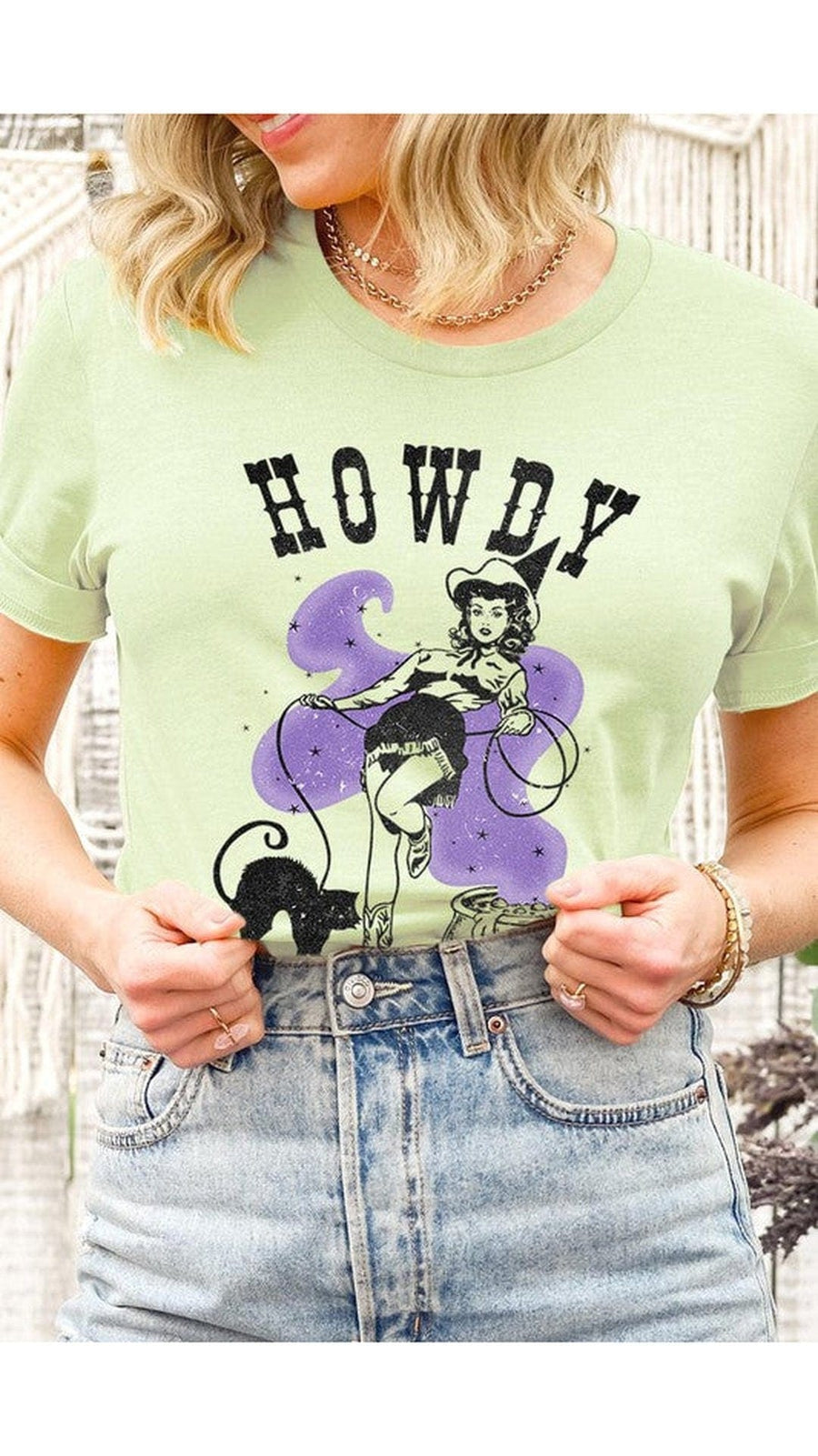 No brand Shirts & Tops SPRING GREEN / S Howdy Witches Graphic T-Shirt