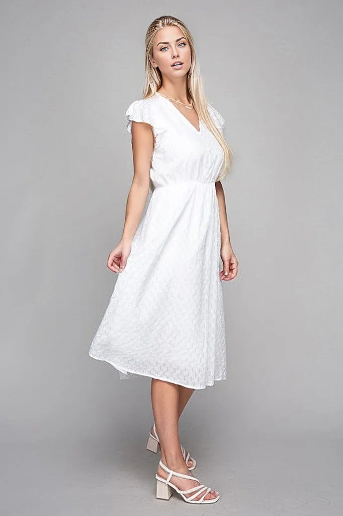 V neck embroidered eyelet dress