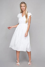 V neck embroidered eyelet dress