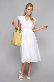 V neck embroidered eyelet dress