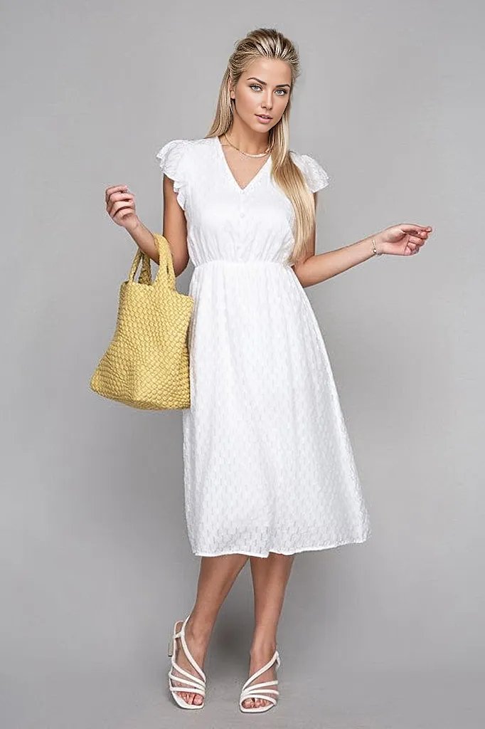 V neck embroidered eyelet dress