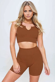 Outfit Sets Cinnamon / S 2 piece Seamless Ribbed Tank Top  Biker Shorts Set
