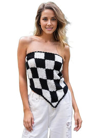 POL Sweaters BLACK/WHITE / S Checkerboard Pattern Tube Top Sweater