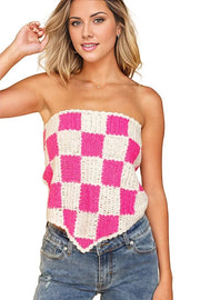 Checkerboard Pattern Tube Top Sweater