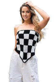 POL Sweaters Checkerboard Pattern Tube Top Sweater