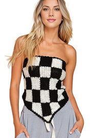 Checkerboard Pattern Tube Top Sweater