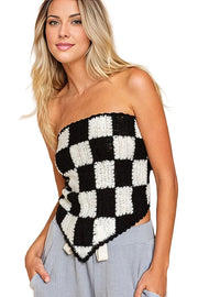 Checkerboard Pattern Tube Top Sweater