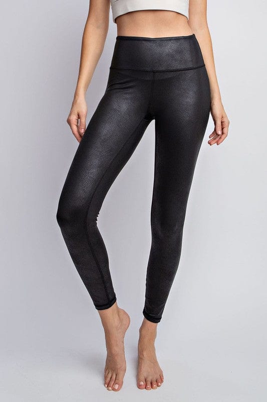 Black / S PU Chintz Full-Length Leggings