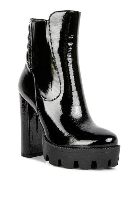 High Key Patent High Heeled Ankle Boot