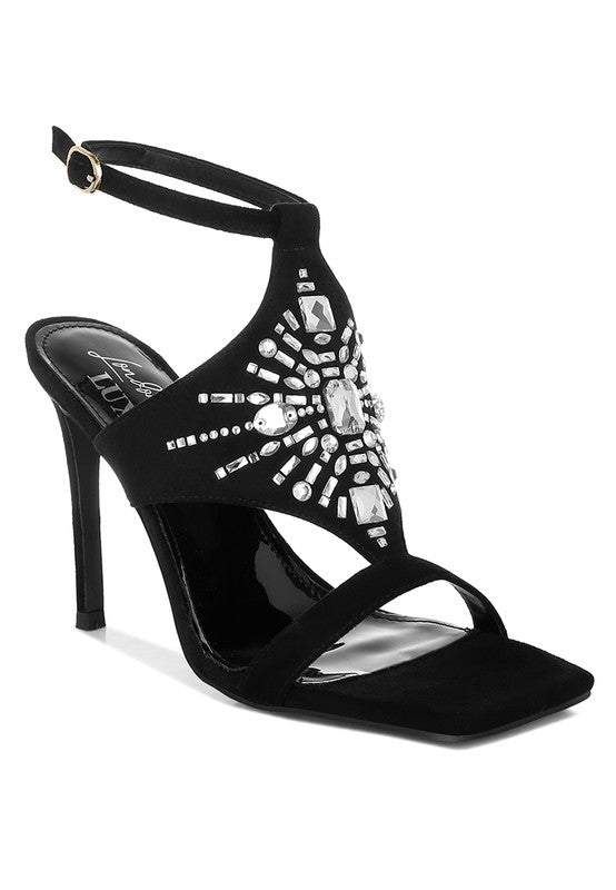Rag Company Black / US-5 / UK-3 / EU-36 Warda Jeweled Shiny Stiletto Heels