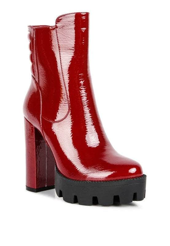 High Key Patent High Heeled Ankle Boot