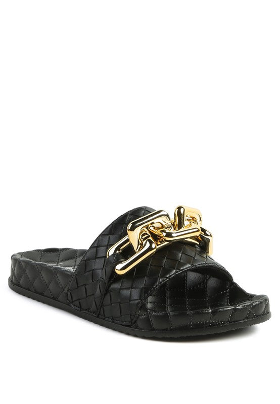 Rag Company Sandals Black / 5 Miami Bling Chain Strap Flats