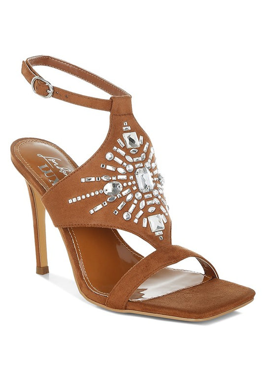 Rag Company Tan / US-5 / UK-3 / EU-36 Warda Jeweled Shiny Stiletto Heels