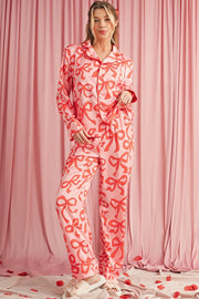 SHEWIN INC. Bow Button Up and Loose Pants Pajama Set