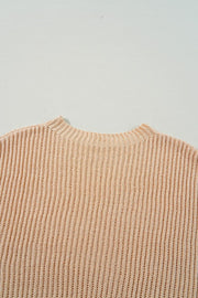 SHEWIN INC. Cable Knit Drop Shoulder Side Slits Loose Sweater