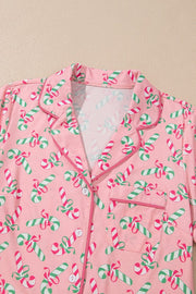 SHEWIN INC. Christmas Candy Cane Print Knotted Pajama Set