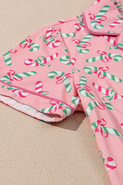 SHEWIN INC. Christmas Candy Cane Print Knotted Pajama Set