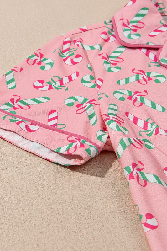 SHEWIN INC. Christmas Candy Cane Print Knotted Pajama Set