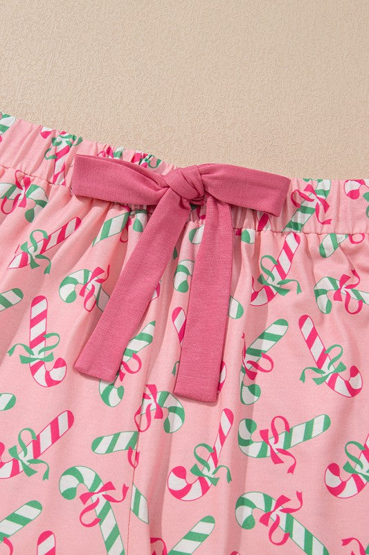 SHEWIN INC. Christmas Candy Cane Print Knotted Pajama Set