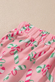 SHEWIN INC. Christmas Candy Cane Print Knotted Pajama Set