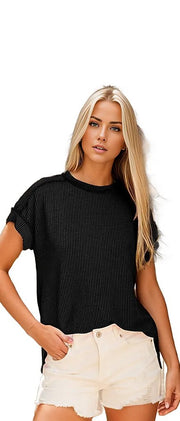 Textured Knit Exposed Stitching T-Shirt