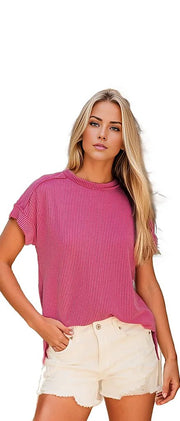 Textured Knit Exposed Stitching T-Shirt